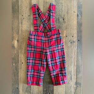 Janie and Jack Red Plaid Overalls